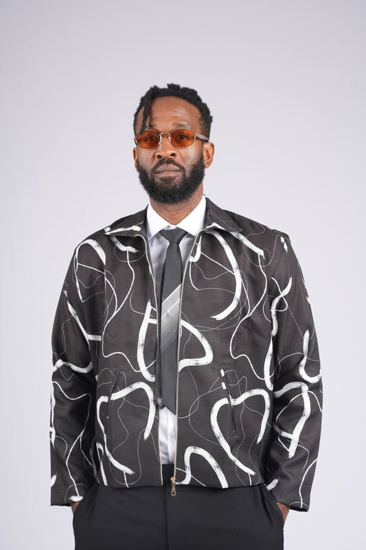 Ankara Monochrome Expression Zip Jacket