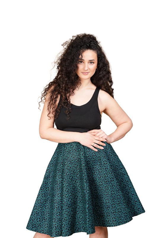 Emerald Flow Ankara Midi Skirt