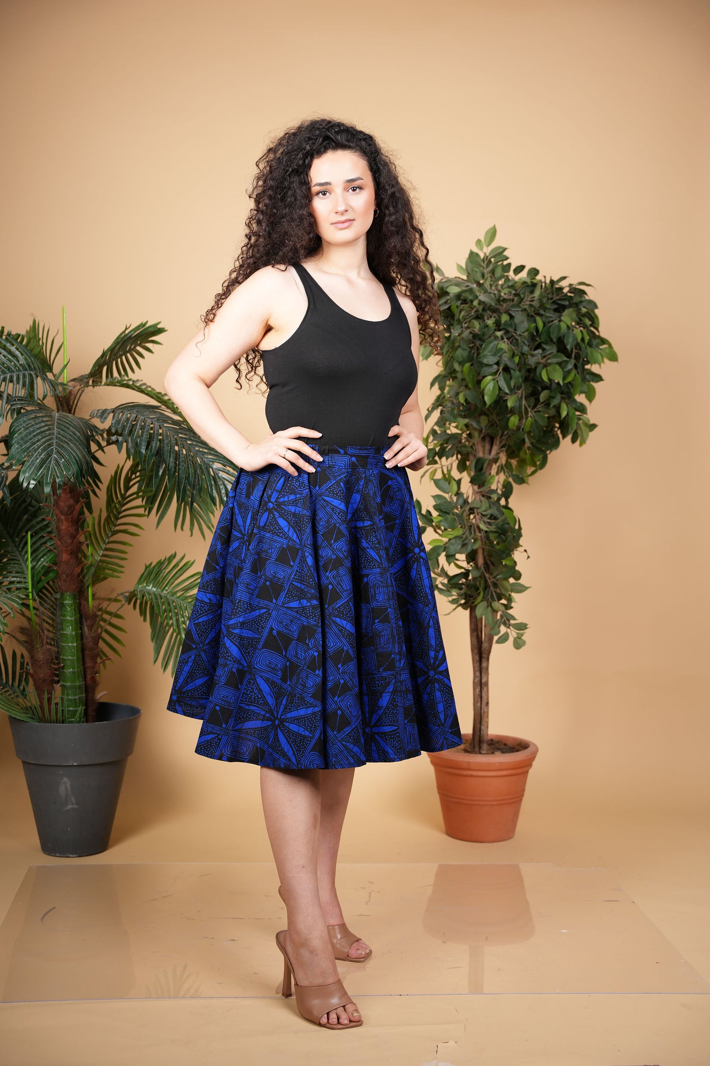 Short Ankara blue and black skirt