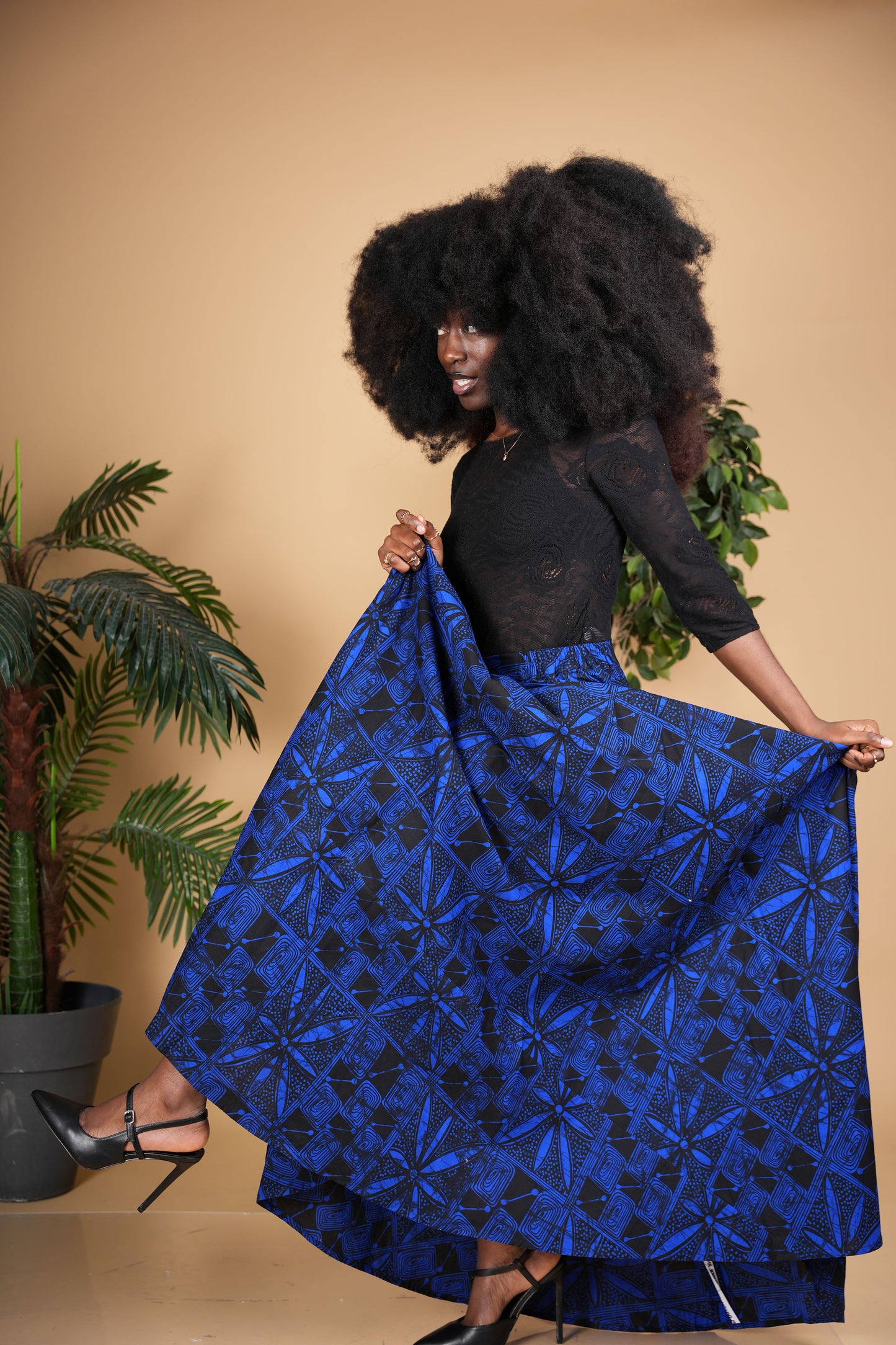 Blue and Black Maxi Skirt