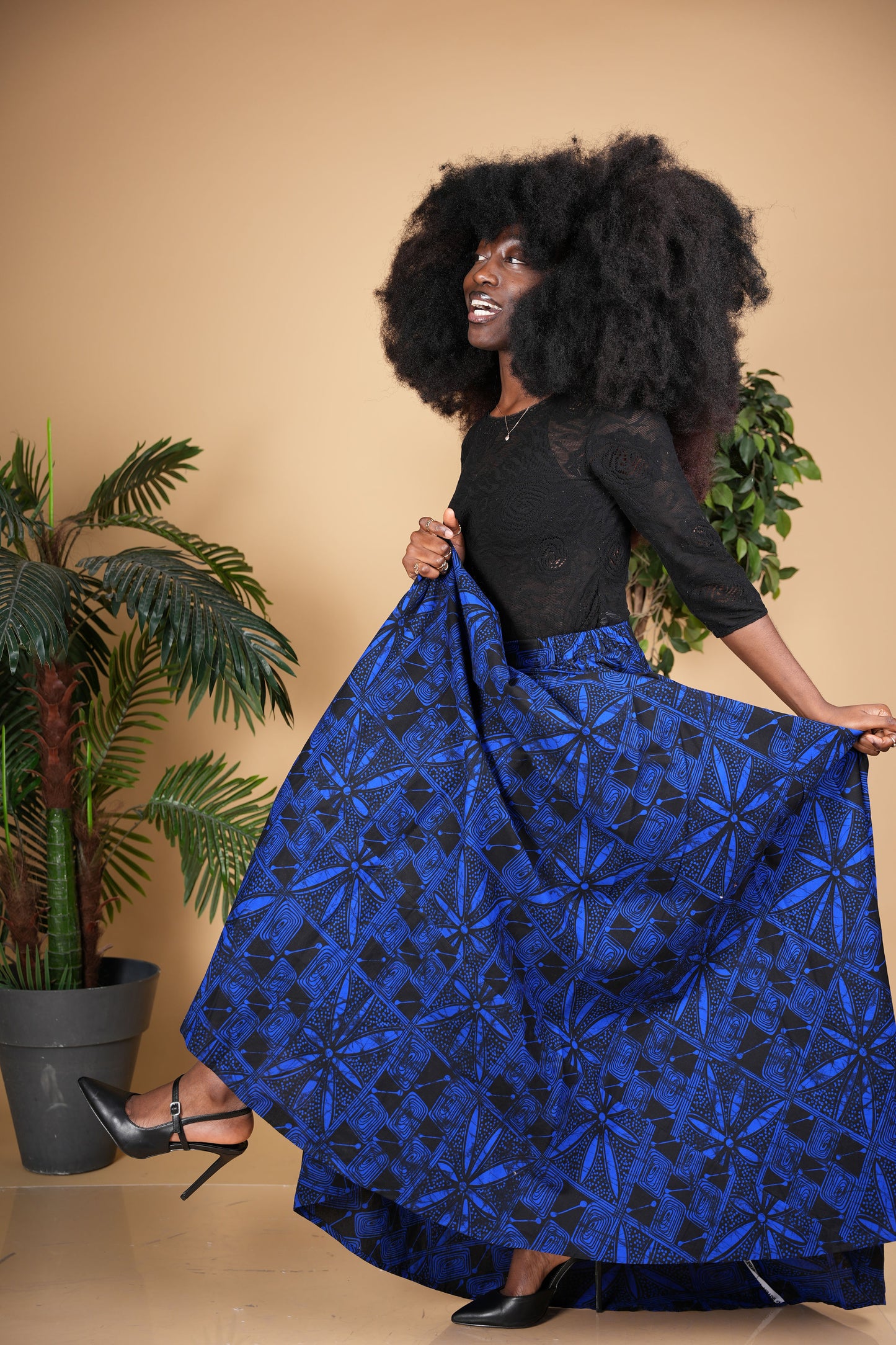 Blue and Black Maxi Skirt