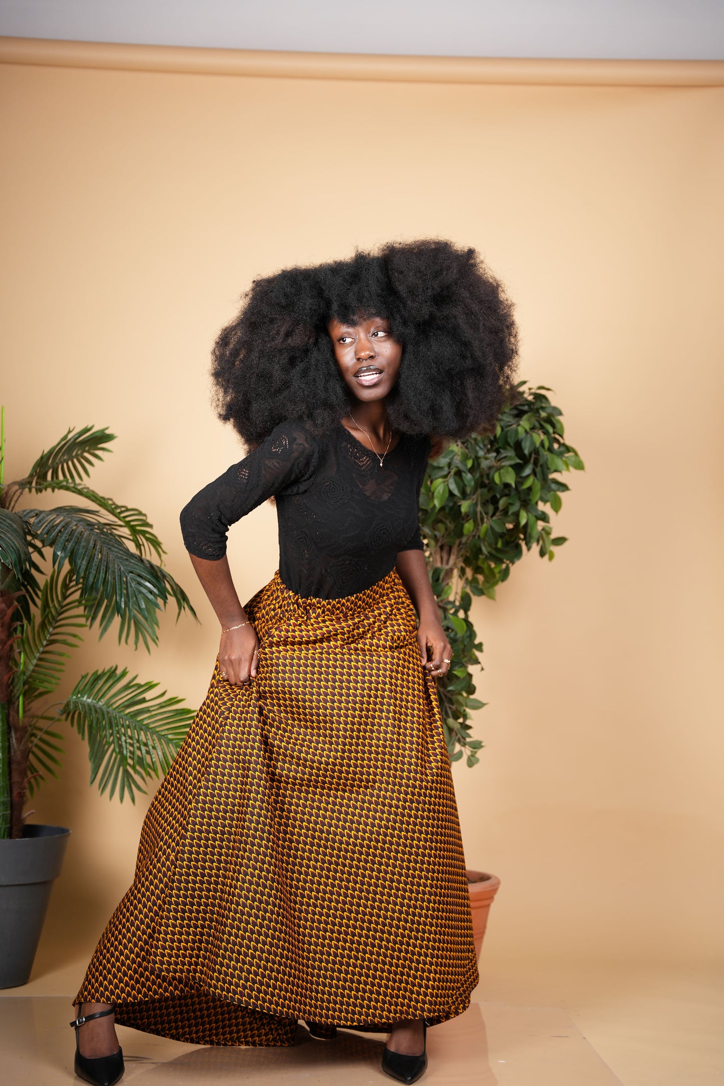 Yellow & Brown Maxi Skirt