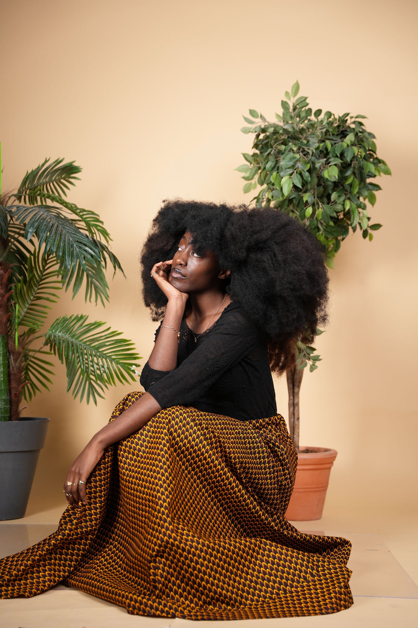 Yellow & Brown Maxi Skirt