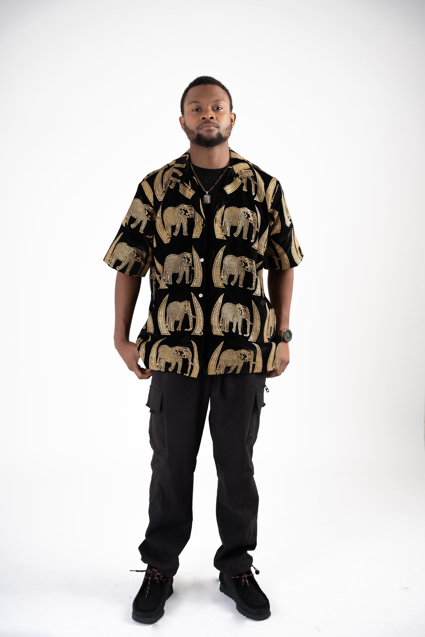 Black and Gold elephant print shirt