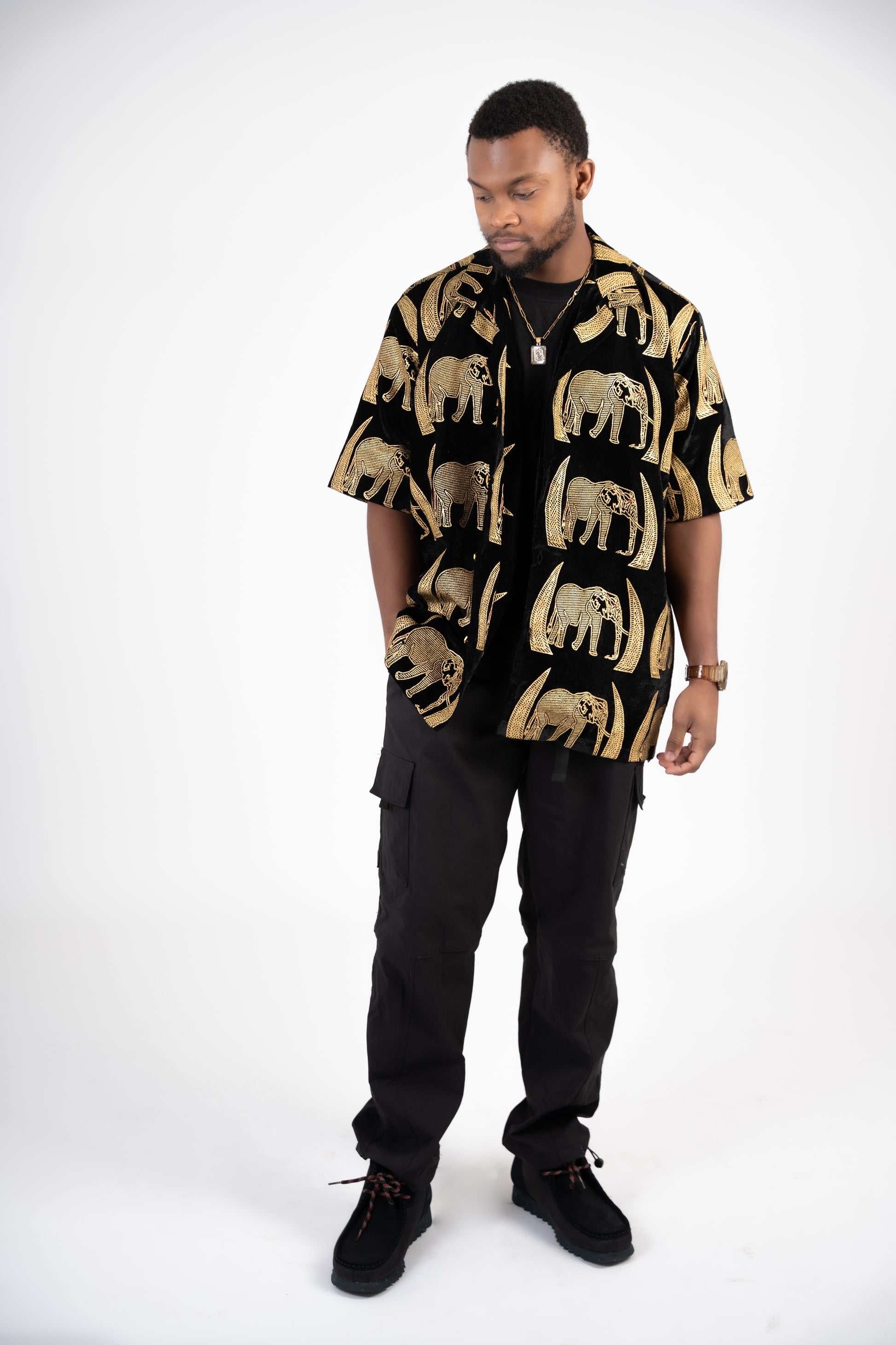 elephant dress shirt Elephant & Palm Print Linen Hawaiian Shirt