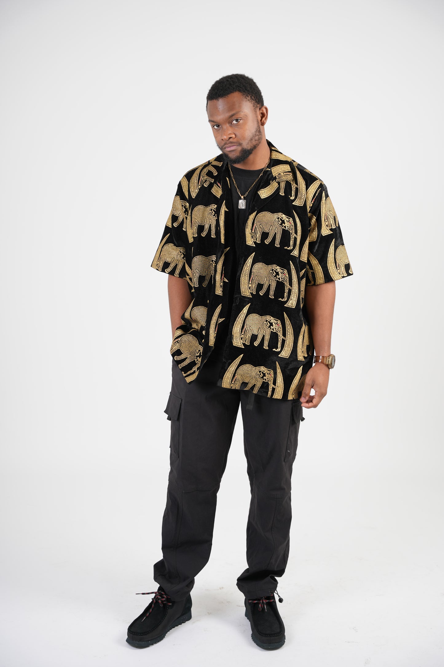 Black and Gold elephant print shirt