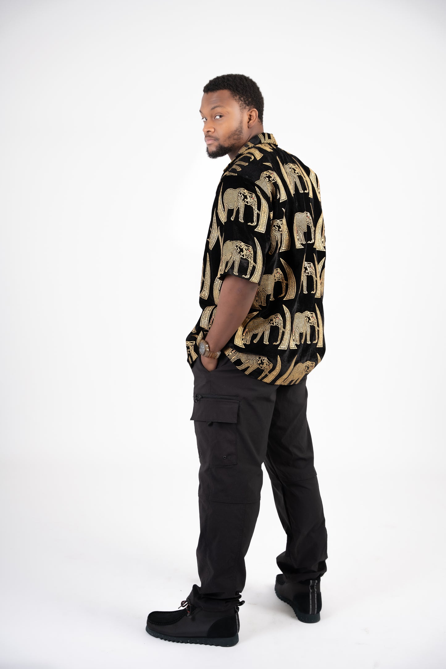 Black and Gold elephant print shirt