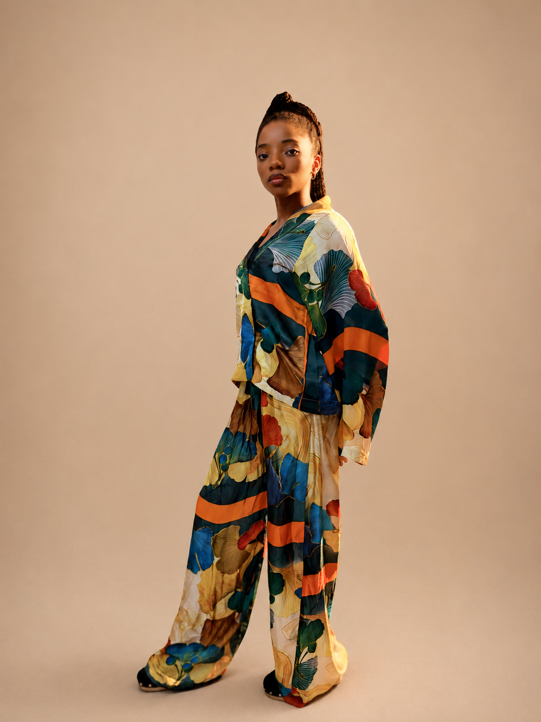 Verdant Sunset Bloom Satin Set | Contemporary Luxury Womenswear