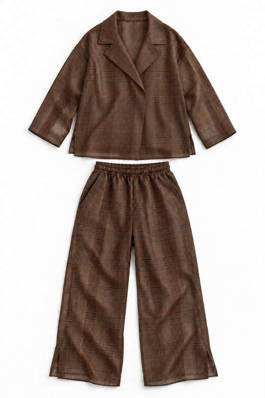 Mocha Grid Co-ord Set | Relaxed Luxury Womenswear