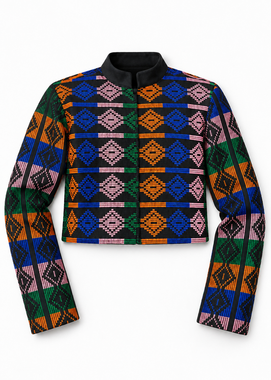 Akwete Mosaic Cropped Jacket | Contemporary Streetwear