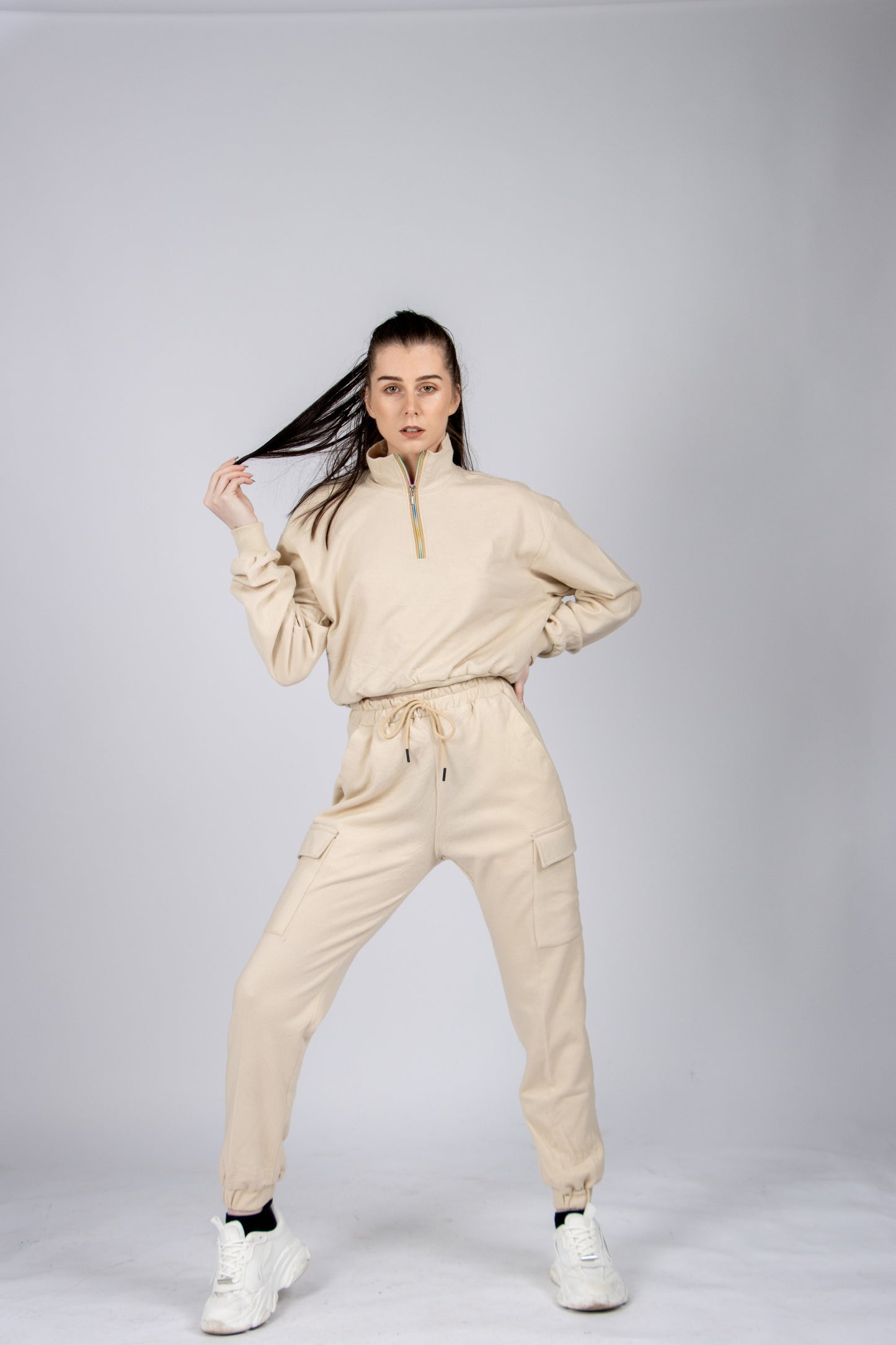 Beige Joggers Set with Cargo Pants | Contemporary Casualwear