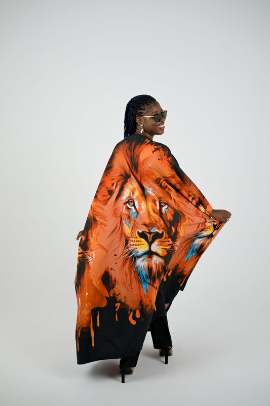Lion Print Statement Kimono | Contemporary Wear