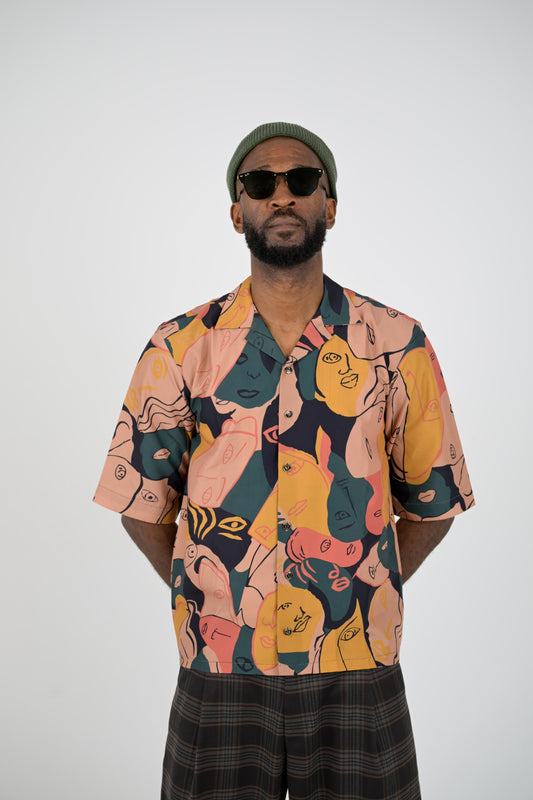 Abstract faces print shirt